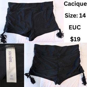 Cacique Black Swim Shorts, Women Swimsuit 14, 1x 14W Lane Bryant, Plus Size